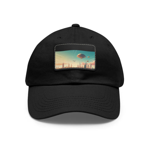 White cotton Future Skies cap with urban skyline patch.