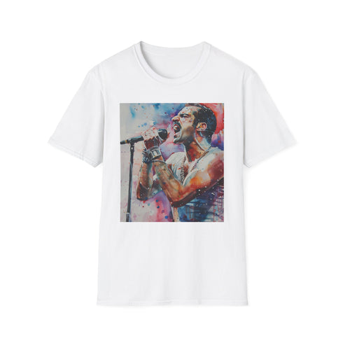 Watercolor Freddie Mercury tribute tee in charcoal, regular fit, crew neck.