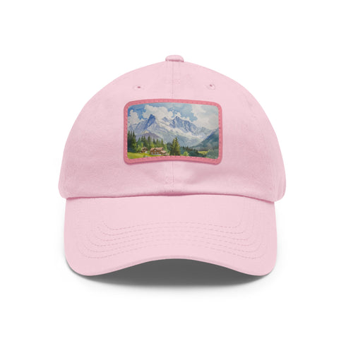 Swiss Alps watercolor cap, white with light brown patch, rectangle shape.