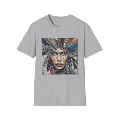 Charcoal cotton t-shirt with bohemian feather design and crew neck fit