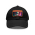 Neon watercolor baseball cap with Charlize Theron design on light brown patch.