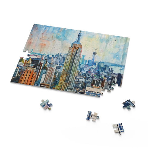 Vibrant watercolor Empire State Building puzzle, 10x8, 120 pcs.
