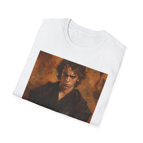 Charcoal cotton T-shirt featuring vivid Anakin Skywalker painting evokes Star Wars legend