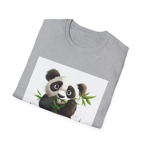 Bamboo-filled panda feast on Charcoal T-shirt.