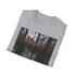 Charcoal cotton crew neck T-shirt with mystical cypress swamp design