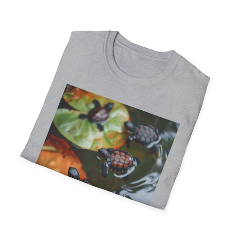 Ocean explorers baby turtles t-shirt, charcoal, regular fit, crew neck.