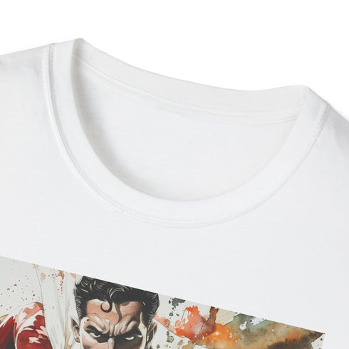 Shazam superhero t-shirt in charcoal, size small, for men and women.