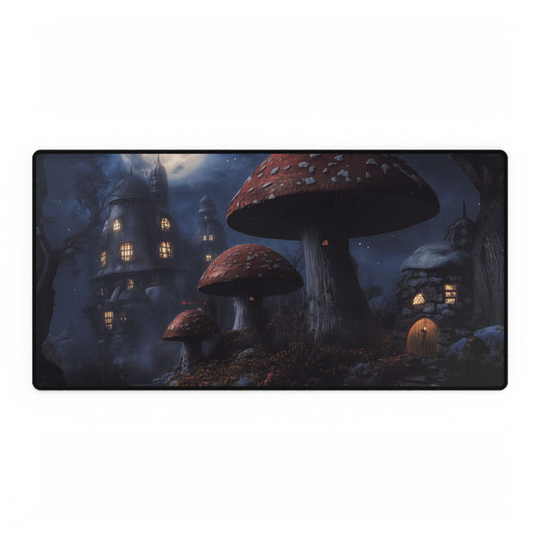 Giant Mushroom City under Moonlight — XL & XXL Desk Mat — Full Top-Down Artwork View