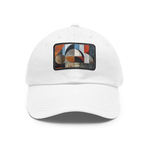 Geometric Fusion Baseball Cap white with light brown patch rectangle shape.