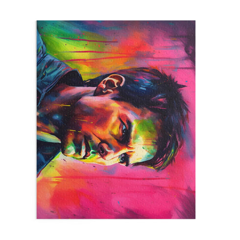 Vibrant neon watercolor puzzle featuring Tom Cruise in stunning design.