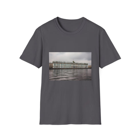 Charcoal cotton T-shirt with Winter Palace graphic evokes Russian heritage and grandeur