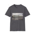 Charcoal cotton T-shirt with Winter Palace graphic evokes Russian heritage and grandeur
