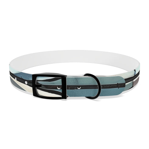 Stylish black onyx M dog collar with artisan tile pattern.