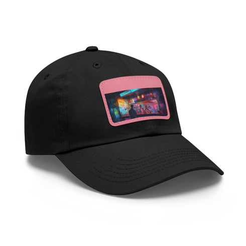 Neon watercolor splash baseball cap in white with light brown patch.