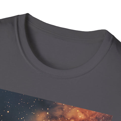 Charcoal cotton t-shirt with vibrant galaxy painting for summer adventures