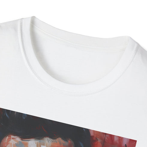Maroon 5 portrait painting on soft charcoal cotton crew neck t-shirt.