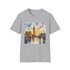 Charcoal cotton T-shirt with Big Ben watercolor design evocatively detailed