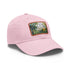 Central Park skyline watercolor baseball cap, white with light brown patch.