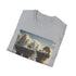 Charcoal cotton t-shirt with surreal floating islands landscape crew neck design
