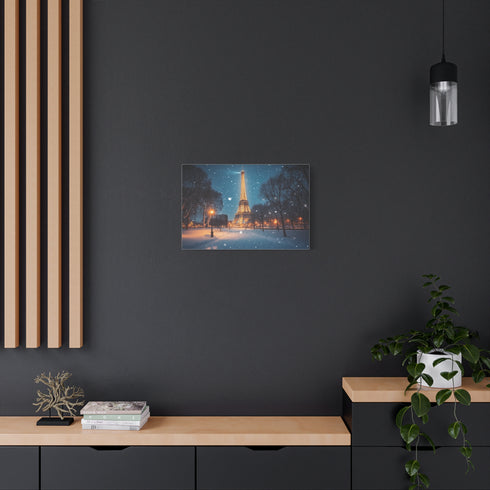 Paris Snowy Evening Streetlight Glow Stretched Canvas Wall Art - View 5 | Prints With Passion