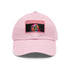 Vibrant neon watercolor Trump cap with light brown rectangular patch.