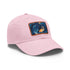 White cotton baseball cap with orange koi goldfish patch.