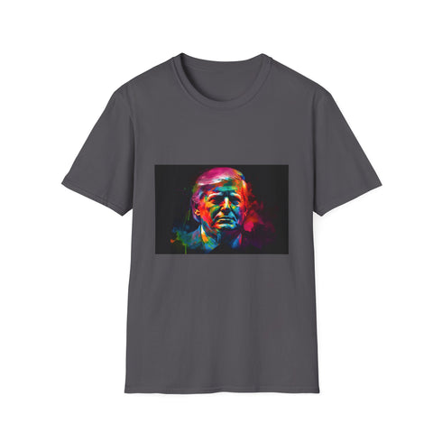 Vibrant Trump silhouette tee in charcoal, regular fit, crew neck.