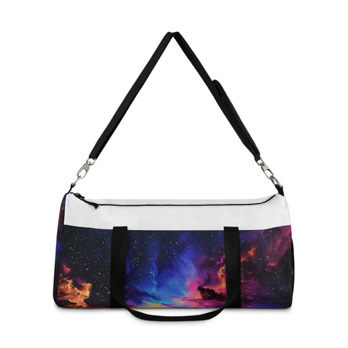Neon Space Galaxy Duffel Bag with vibrant eye-catching design.