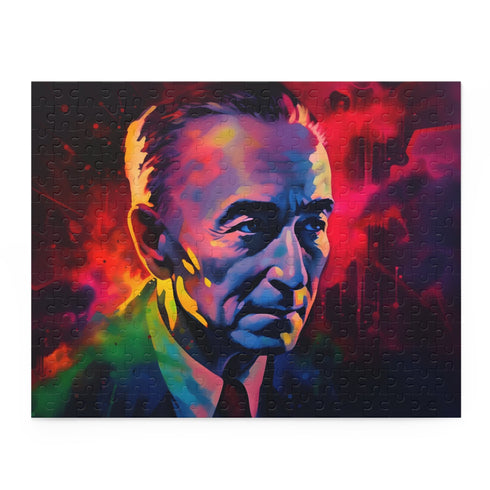 Neon watercolor Oppenheimer puzzle with vibrant colors for history buffs.