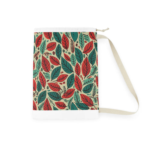 Green and red leaf pattern laundry bag, 18" x 29".