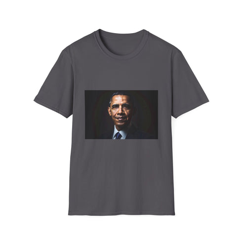Charcoal cotton T-shirt featuring Barack Obama silhouette in vibrant hues