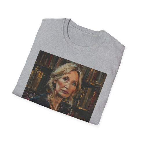 Charcoal cotton T-shirt with vibrant J.K. Rowling inspired artwork