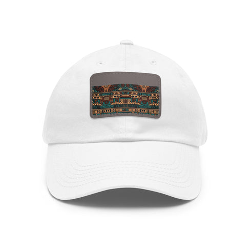 White Aztec pattern baseball cap with light brown rectangle patch.