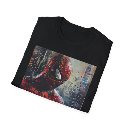 Charcoal cotton Spider-Man T-shirt with vibrant agile superhero painting