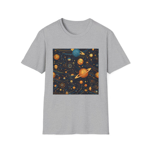 Charcoal cotton T-shirt with celestial star and moon pattern regular fit