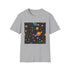 Charcoal cotton T-shirt with celestial star and moon pattern regular fit