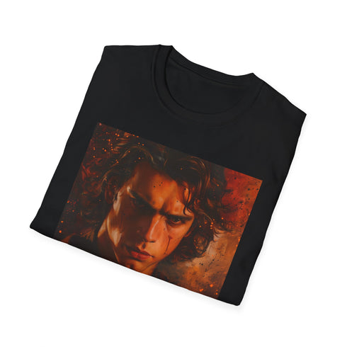 Charcoal cotton T-shirt with vibrant Anakin Skywalker portrait in brushstrokes