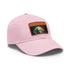 Neon baseball hat with Einstein watercolor portrait on white cap.