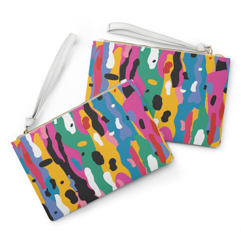 Modern abstract clutch bag in bold, bright colors for a pop of style.