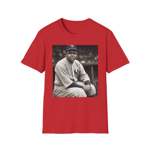 Charcoal cotton crew neck T-shirt featuring vibrant Babe Ruth watercolor design
