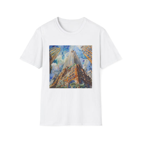 Charcoal T-shirt featuring Chrysler Building watercolor design in soft regular fit cotton