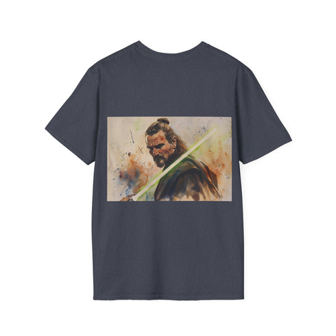 Legendary Jedi QuiGon Jinn shirt in charcoal cotton, crew neck summer pick.