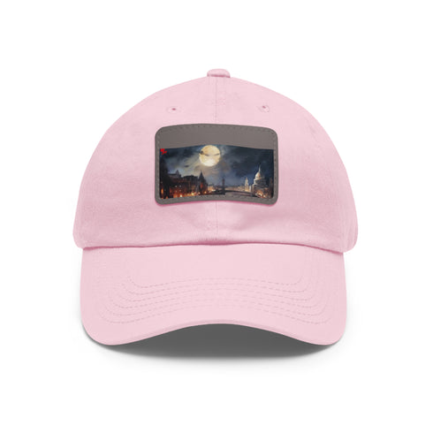 Stylish London Night baseball cap with white/light brown patch.