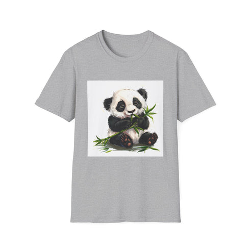 Charcoal Bamboo Rhapsody T-shirt with panda-illustrated tranquility in soft cotton