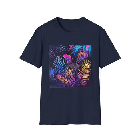 Charcoal crew neck T-shirt with neon tropical palm tree design
