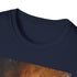 Charcoal cotton T-shirt featuring detailed Jupiter painting evoking cosmic wonder