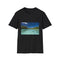 Charcoal cotton T-shirt featuring serene Aitutaki beach scene for summer escape