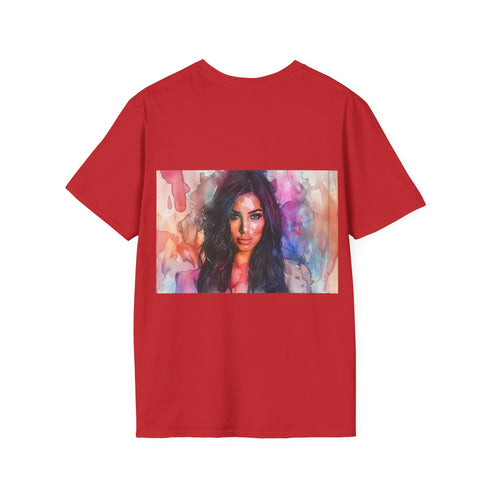 Watercolor tee in charcoal cotton crew neck with Kim Kardashian print