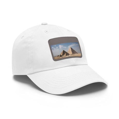 White cotton baseball cap with light brown rectangle patch.