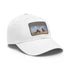 White cotton baseball cap with light brown rectangle patch.